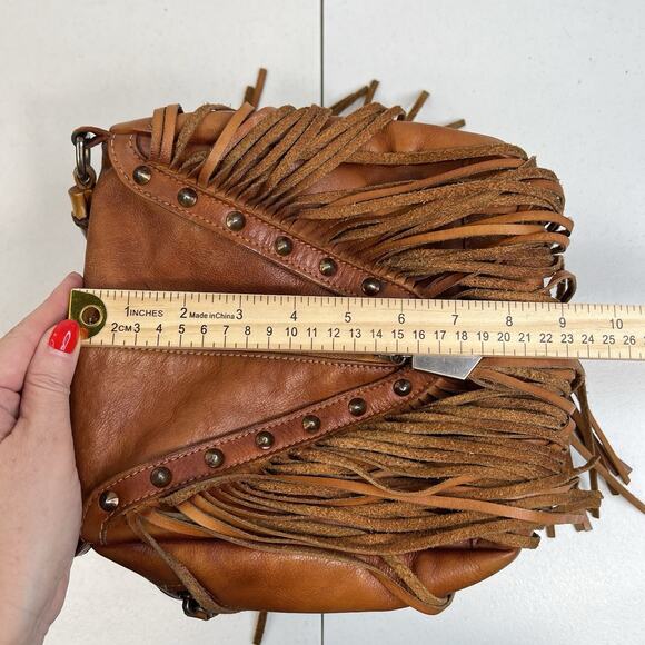 Boho Leather Crossbody Bamboo Hand Strap Featured Fringe Bohemian Tassel Brown - Picture 14 of 15